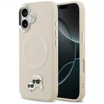 Coque Karl Lagerfeld Karl & Choupette Pins MagSafe pour iPhone 17, beige