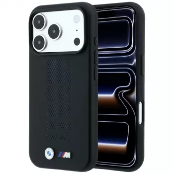 Coque MagSafe BMW M Blue Perfo Metal Logo pour iPhone 18 Pro Max / 17 Pro Max, noire
