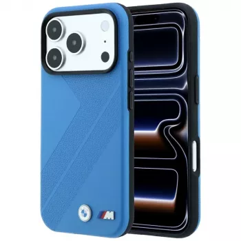 Coque MagSafe BMW M Tire Track Metal Logo pour iPhone 18 Pro Max / 17 Pro Max, bleue
