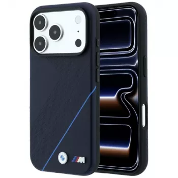 Coque MagSafe BMW M Tire Track Blue Line pour iPhone 18 Pro / 17 Pro, bleu marine