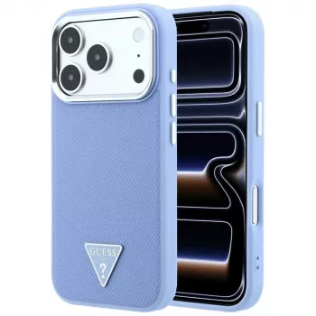 Coque MagSafe Guess Grained Triangle Logo pour iPhone 18 Pro Max / 17 Pro Max, bleue