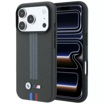 Coque MagSafe BMW M Quadrille Kevlar Tricolor Print Lines pour iPhone 18 Pro Max / 17 Pro Max, anthracite