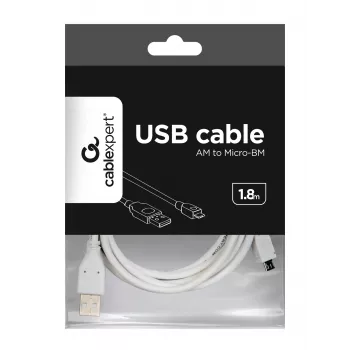 Câble USB 2.0 A vers Micro-USB B Gembird CCP-mUSB2-AMBM-6-W, 1,8 m, blanc