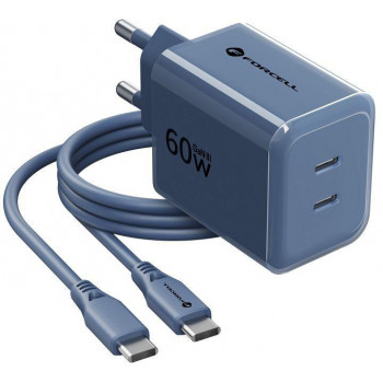 Chargeur secteur Forcell F-Energy GaN III VT-60 60W PD QC 4.0+ 2x USB-C bleu marine + câble USB-C