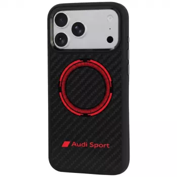 Coque MagSafe en fibre de carbone Audi RSQ Carbon Fiber Sport Red Circle pour iPhone 18 Pro Max / 17 Pro Max, noire
