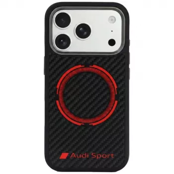 Coque MagSafe en fibre de carbone Audi RSQ Carbon Fiber Sport Red Circle pour iPhone 18 Pro / 17 Pro, noire