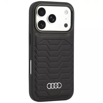 Coque MagSafe en cuir synthétique Audi GT pour iPhone 18 Pro / 17 Pro, noire