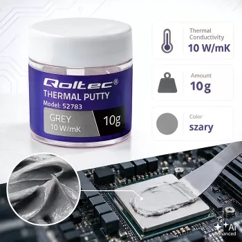 Pâte thermique haute conductivité Qoltec | Thermal Putty 10 W/m-K | 10 g | gris