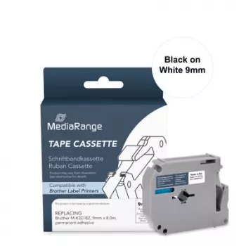 Cassette de ruban d'étiquetage MediaRange pour Brother M-K221BZ, 9 mm x 8 m, noir sur blanc