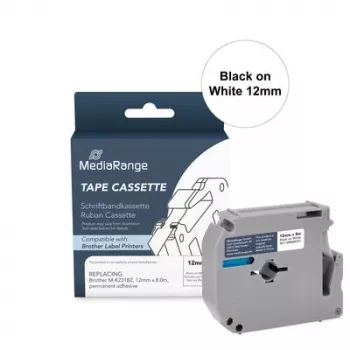 Cassette de ruban d'étiquetage MEDIARANGE compatible avec Brother M-K231BZ, 12 mm x 8 m, noir/blanc