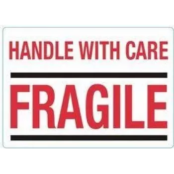 Étiquettes de signalisation HANDLE WITH CARE / FRAGILE rillprint, adhésif permanent, blanc/rouge