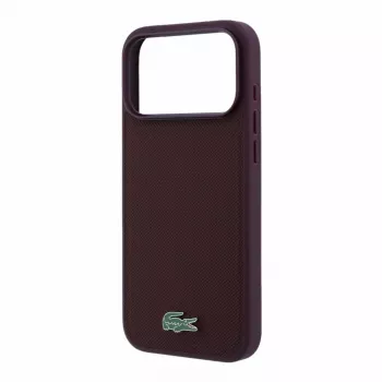 Lacoste PVC Iconic Petit Pique MagSafe case for iPhone 18 Pro Max / 17 Pro Max, metal logo, burgundy