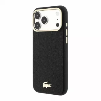 Lacoste Champs Elysees PU leather MagSafe case for iPhone 18 Pro Max / 17 Pro Max, gold logo, black and gold
