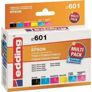 Cartouches d'encre Edding EDD-601 pour Epson Stylus Photo P50, compatibles, multipack noir + cyan + magenta + cyan photo + magenta photo (6 pièces)