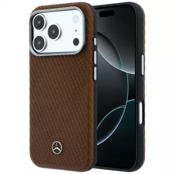 Mercedes Mer008906 leather semi-wrap case with wood effect, MagSafe, for iPhone 18 Pro Max / 17 Pro Max, camel