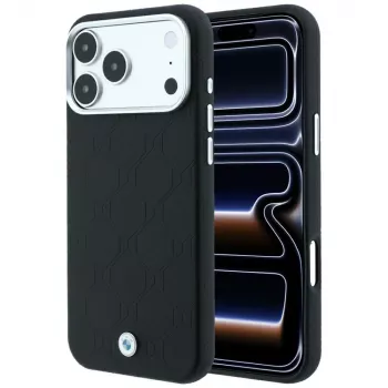 Coque de smartphone MagSafe BMW Sign Deboss Quilted Metal Logo pour iPhone 18 Pro / 17 Pro, noir