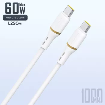 Dudao 1 m 60 W liquid silicone USB-C to USB-C data cable, white