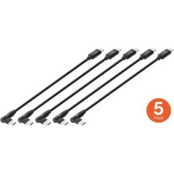 Câble de charge USB-C court Manhattan, 60 W, 20 cm, mâle vers mâle, 1 x coudé / 1 x droit (5 pièces), noir