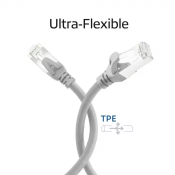Câble patch ultra-flexible ACT FC2000 CAT6A S/FTP, 0,5 m, TPE, RJ45 anti-accroche, gris