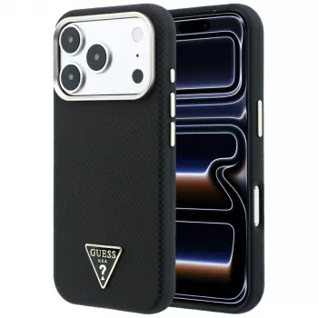 Coque MagSafe Guess Kevlar Triangle Logo pour iPhone 18 Pro Max / 17 Pro Max, noire