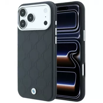 Coque MagSafe BMW Sign Deboss Quilted Metal Logo pour iPhone 18 Pro Max / 17 Pro Max, anthracite