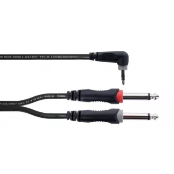 Adaptateur audio en Y Cordial 14868, 1x jack 3,5 mm mâle vers 2x jack 6,3 mm mâle (mono), 3 m, noir