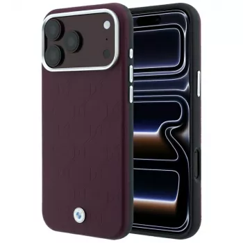 Coque BMW BMW001223 pour iPhone 18 Pro / 17 Pro, Sign Deboss Quilted Metal Logo, MagSafe, bordeaux