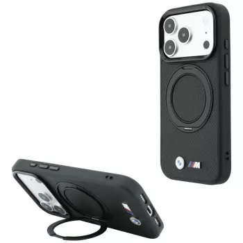 Coque pour smartphone BMW BMW001325 pour iPhone 18 Pro Max / 17 Pro Max, Kevlar Ring Stand 360, MagSafe, noire