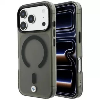 Coque MagSafe BMW Sign Frosted IML & Metal Logo pour iPhone 18 Pro Max / 17 Pro Max, gris