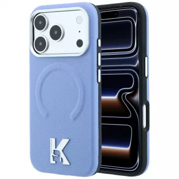 Coque MagSafe Karl Lagerfeld KF003259 Grained Embossed Ring & Kameo Logo pour iPhone 18 Pro / 17 Pro, bleu clair