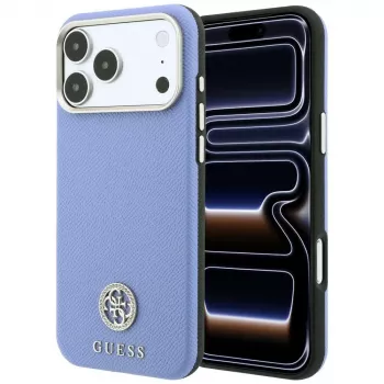 Coque MagSafe Guess Grained Round Strass Logo pour iPhone 18 Pro Max / 17 Pro Max, bleue