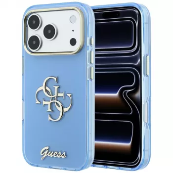 Coque Guess IML 4G Script Metal pour iPhone 18 Pro Max / 17 Pro Max, bleu clair