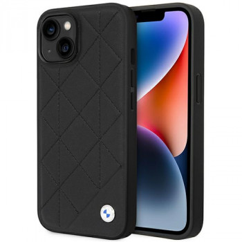 BMW BMHCP14S22RQDK coque rigide en cuir matelassé pour iPhone 14 6,1 inch, noire