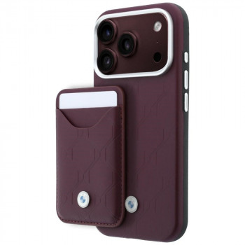Ensemble coque BMW Quilted Pattern Metal Logo et portefeuille pour Apple iPhone 18 Pro / 17 Pro, bordeaux
