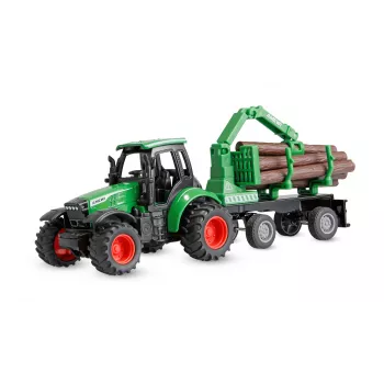 Tracteur en métal Amewi avec remorque forestière, 1:64, RTR, vert