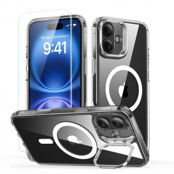 Coque MagSafe ESR Classic Hybrid Kickstand HaloLock avec verre trempé pour Apple iPhone 16 Plus, transparente