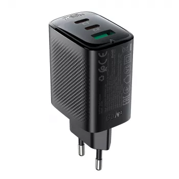 Chargeur mural Acefast A108 GaN PD 67 W, 2x USB-C, 1x USB-A, noir