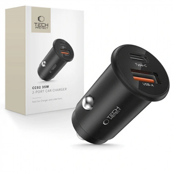 Chargeur de voiture 2 ports Tech-Protect CC02 USB-A / USB-C, PD 35W / QC 3.0, noir (THP4079)