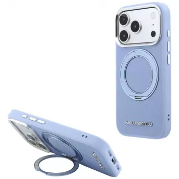 Karl Lagerfeld Ring Stand 360 Saffiano Classic Logo coque MagSafe pour Apple iPhone 18 Pro Max / 17 Pro Max, bleu clair (KF003176)