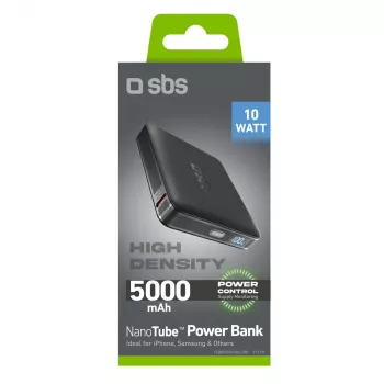 Batterie externe SBS HD 10W 5000mAh USB-C avec écran LCD, noire