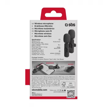 Microphones lavalier SBS avec récepteur USB-C (2 pièces), noir
