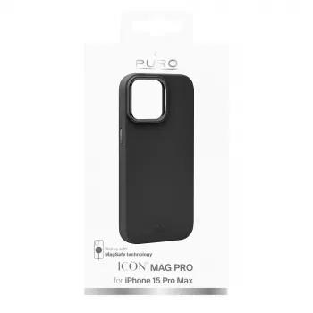 Coque en silicone MagSafe Puro Icon Mag Pro pour Apple iPhone 15 Pro Max, noire