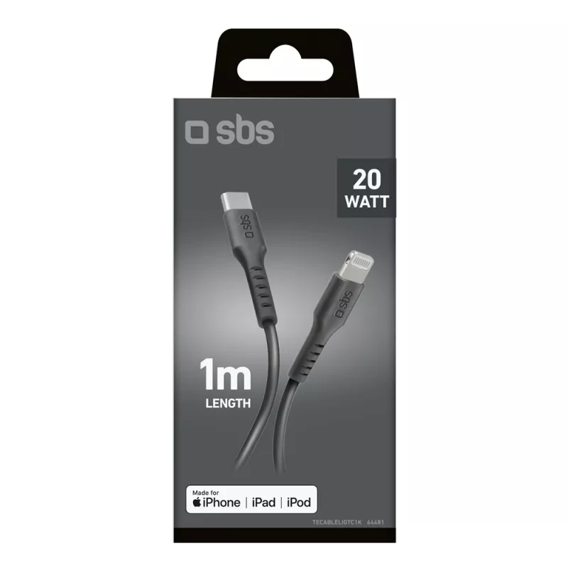 Câble USB-C vers Lightning SBS TECABLELIGTC1K, 1 m, noir