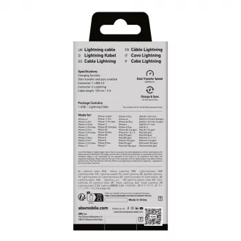 Câble USB-A vers Lightning SBS TECABLEUSBIP589A, 1 m, bleu