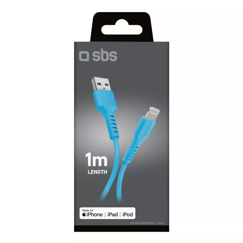Câble USB-A vers Lightning SBS TECABLEUSBIP589A, 1 m, bleu