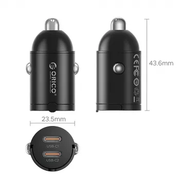 Chargeur de voiture Orico MiniRing MR-30-2C 30 W 2x USB-C, noir