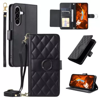 Étui portefeuille en cuir PU Hurtel pour Samsung Galaxy A37 5G avec fonction support et bandoulière, noir
