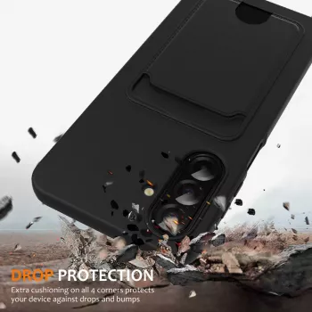 Coque TPU Hurtel pour Samsung Galaxy A37 5G avec porte-cartes et dragonne, noire