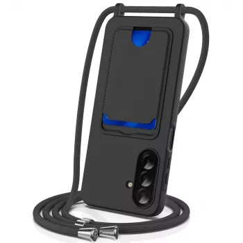 Coque TPU Hurtel pour Samsung Galaxy A57 5G avec porte-cartes et dragonne, noire