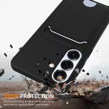 Coque TPU Hurtel pour Samsung Galaxy S26 avec porte-cartes et dragonne, noire